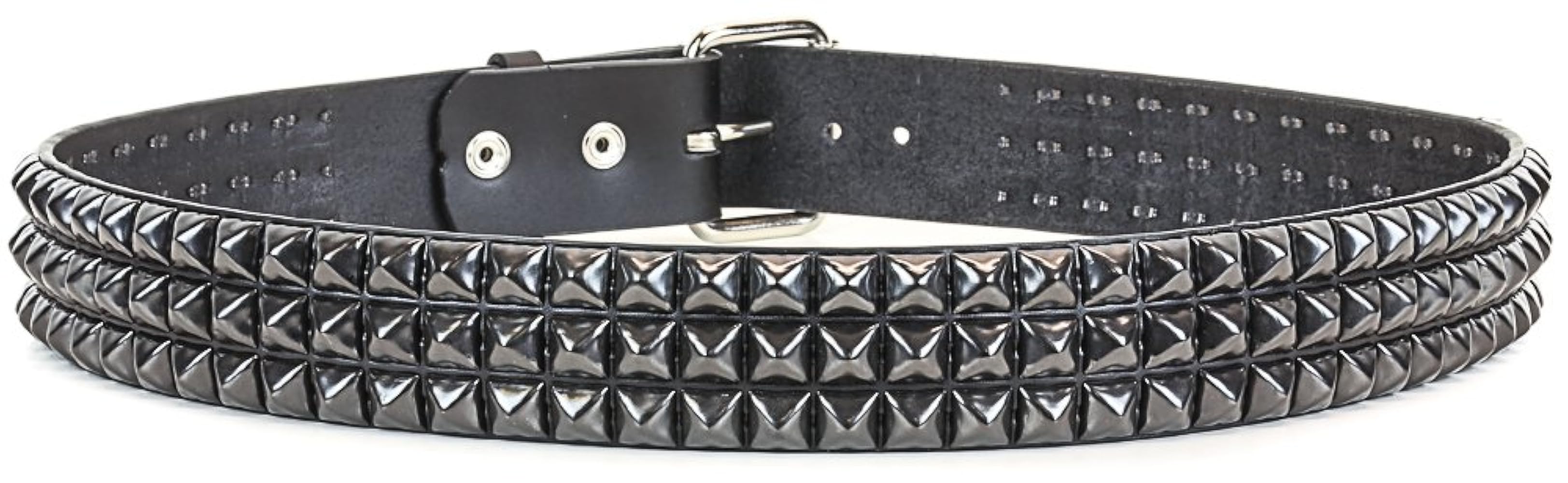 Three Row Black Pyramid Stud Belt Made In USA Genuine